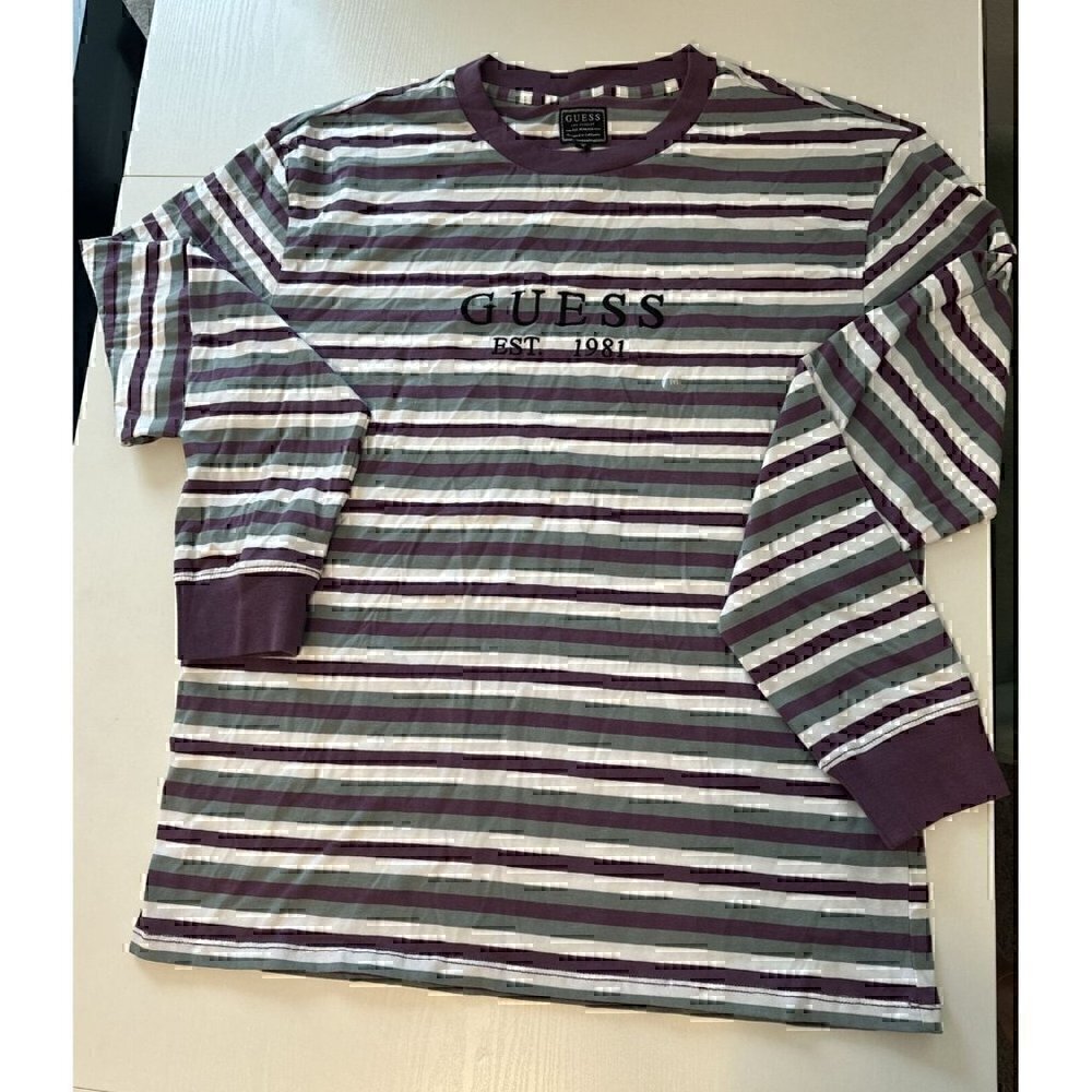Rare GUESS Los Angeles EST. 1981 Spell Out Striped Long Sleeve T Shirt 2000s M